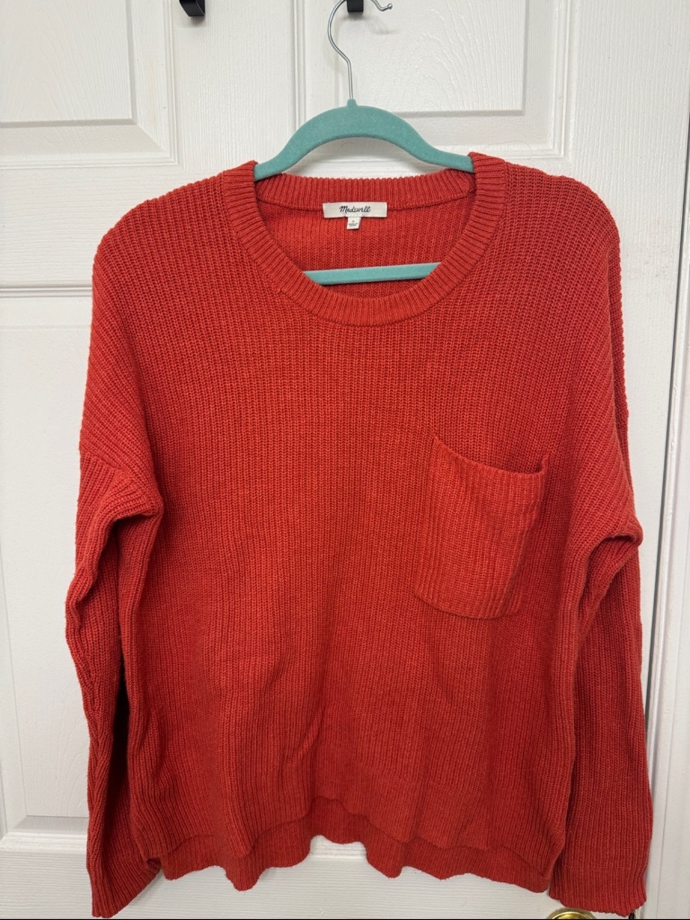 Madewell Rust-Red Crewneck Pocket Sweater